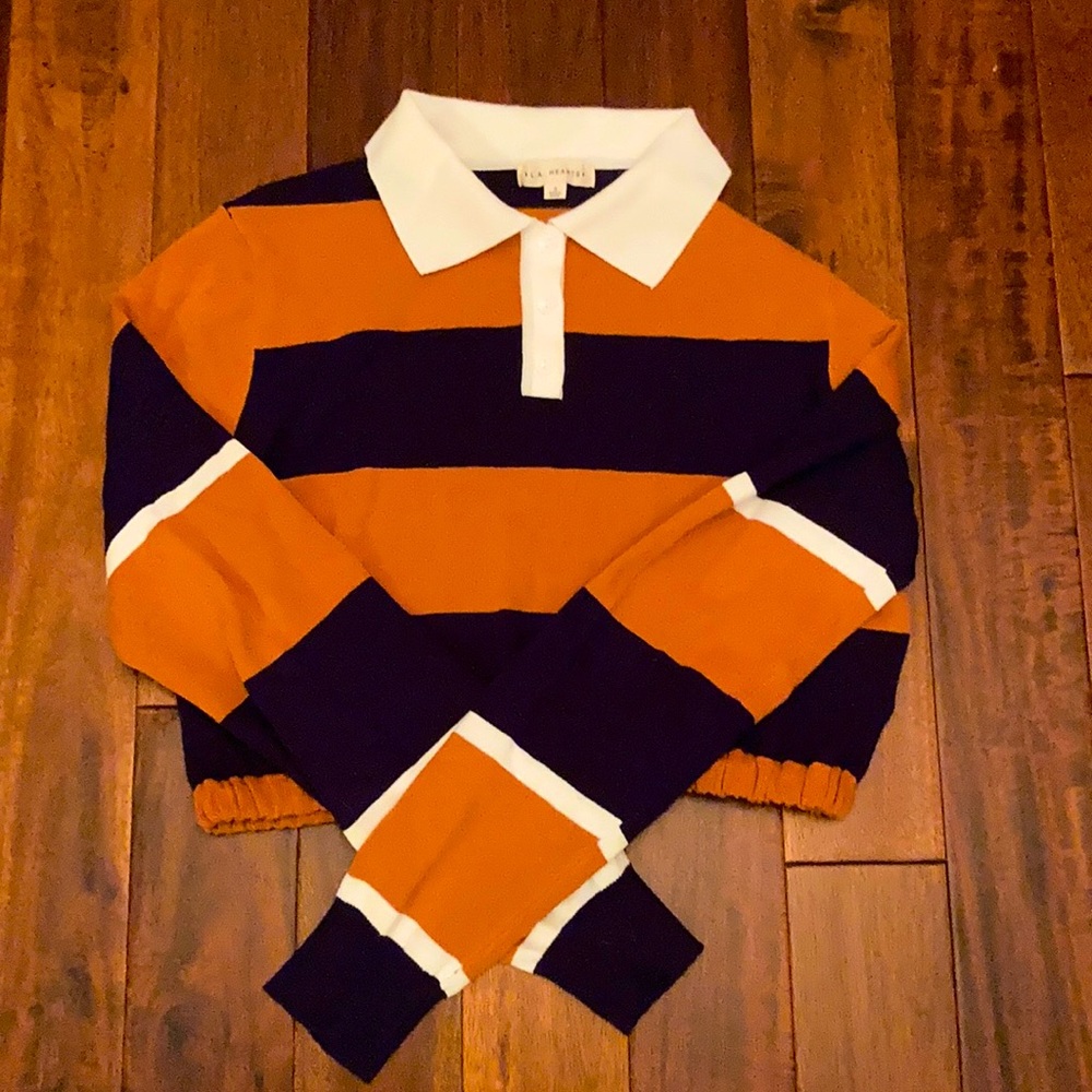 PacSun blue and brown cropped button down sweater